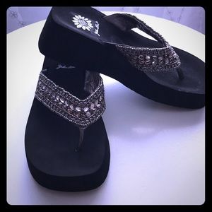 Yellow Box rhinestone flip flops